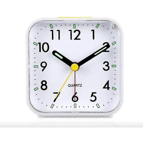 Réveil silencieux analogique (sans tic-tac), réveil en douceur, bips, réglage du volume, fonction snooze et éclairage. Fonctionne sur piles, réglage facile, blanc. (1/4)