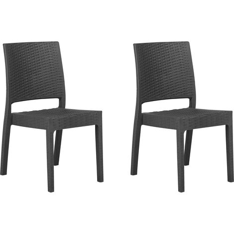 Set of 2 Garden Dining Chairs Grey Synthetic Material Stackable Outdoor Minimalistic FOSSANO (1/5)