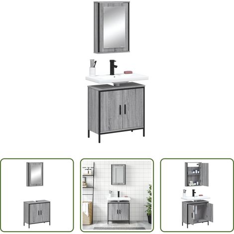 Badezimmer-Schrank -  2-tlg. Badmöbel-Set Grau Sonoma Holzwerkstoff (1/5)
