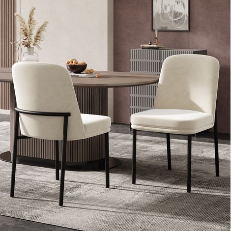 Lot de 2 chaises de salle à manger avec pieds en métal, assise rembourrée en velours beige (1/5)