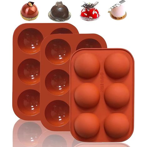 Moule silicone demi-sphère 3 pièces, 6 trous Ø 5 cm, réutilisable, antiadhésif, résistant aux taches, pour chocolat, gâteau, gelée, (1/5)