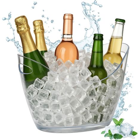 Relaxdays Champanera 6 Litros, Enfriador Champán, Cubo Botellas Vino, Cerveza, Plástico, 25,5x34,5x26 cm, Transparente
