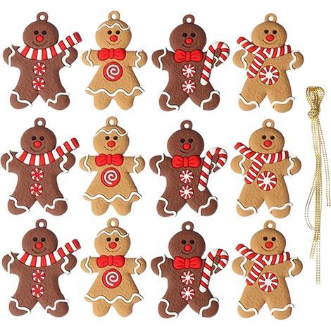 12 PièCes Bonhomme en Pain D Epices Ornement Sapin de Noel, DéCorations de NoëL Originales, Ornement Noel, à Suspendre sur Le Sapin De NoëL à L’Aide D’Une Ficelle (1/5)