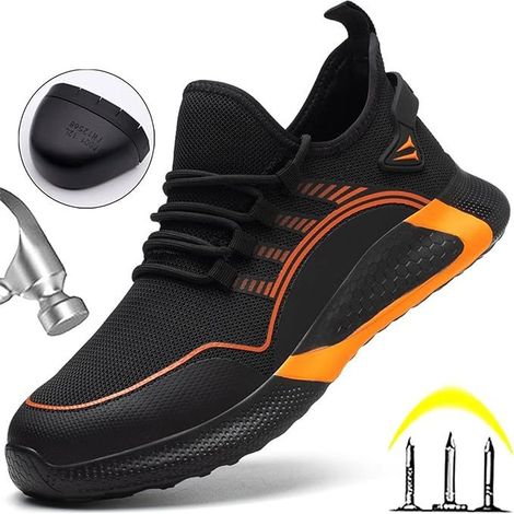 Chaussures sécurité homme femme antichoc antiperforation respirantes légères chaussures travail embout acier orange taille 37 (1/5)