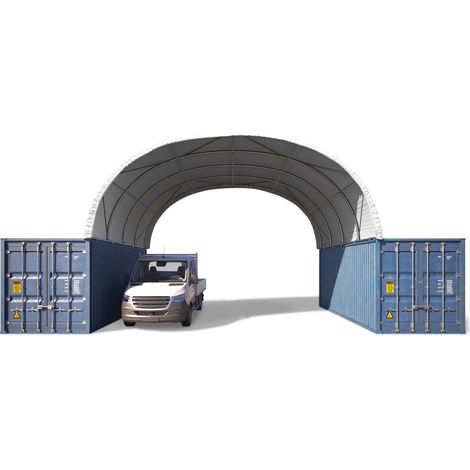 TOOLPORT Copertura per container 8x6m in PE 1400N bianco – Tenda capannone con statica, impermeabile, capannone tunnel per container, cantieri edili e agricoltura (1/5)