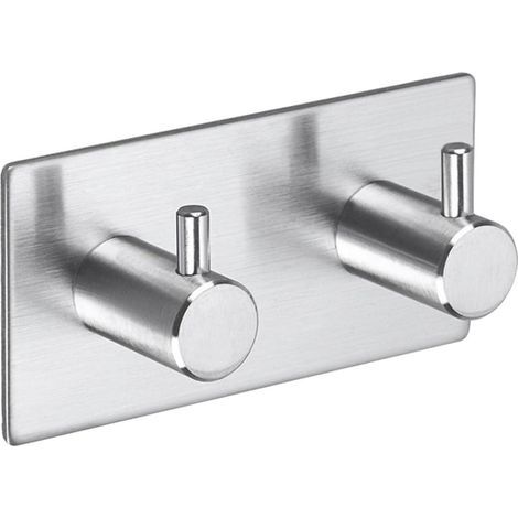 Kleiderhaken mit 2 Haken, aus Edelstahl, Handtuchhalter, Haus und Büro, selbstklebend (1/5)