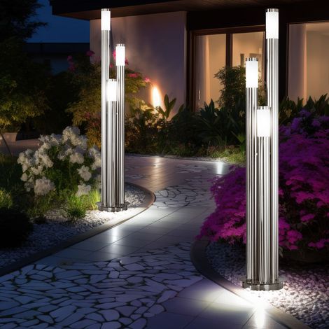 Etc-Shop – Lampadaire d'extérieur 170 cm inox – 3 lampes E27 – Protection IP44 – Lot de 2 – Design moderne pour jardins et terrasses (1/5)