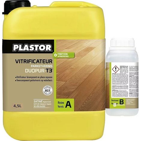 Plastor – Vitrificateur parquet bicomposant pro 5L – Haute protection trafic intense – Finition satinée pour bois dur