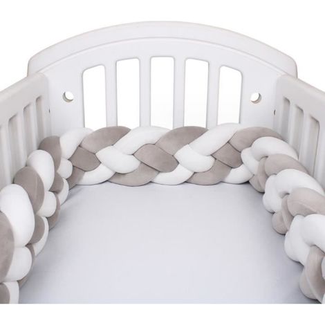 3M Tour de Lit Bébé 4 Brins Coussin Serpent Coussin Tressé Pare-chocs Velours Protection Bébé blanc + blanc + gris + gris (1/4)