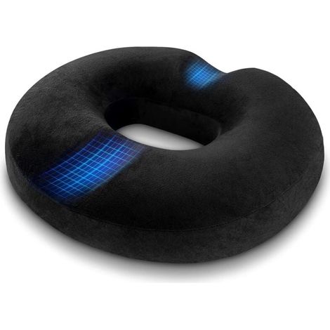 Coussin Orthopédique pour Hémorroïdes Memory Foam pour Le soulagement des hémorroïdes et Coussin Coccyx Pain Post Natal pour Fauteuil Roulant Siège de Voiture Bureau extérieur, Noir (1/4)