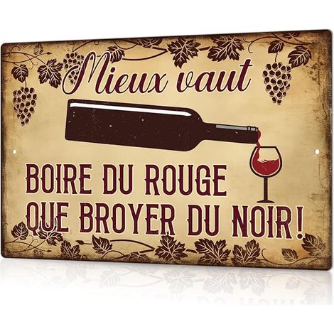Plaque Murale Vin Rouge - Panneau Métallique Rétro 30x20 cm - Décoration Cave à Vin ou Cuisine (1/5)
