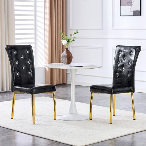 Lot de 2 chaises similicuir crocodile boucle cristal pieds dorés salle à manger élégante (1/5)