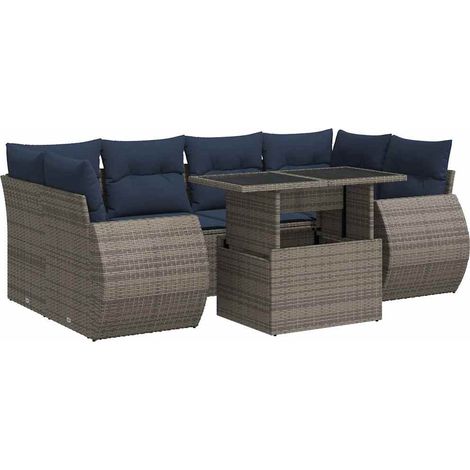 vidaXL Set Divani da Giardino 7pz con Cuscini Grigio Polyrattan Acacia (1/5)