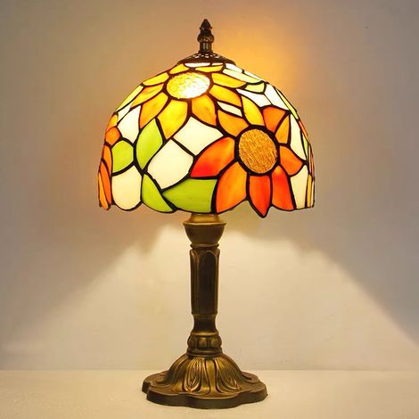 Lampe de table Tiffany, lampe de chevet tournesol, lampe d'ambiance en verre coloré, lampe de bureau artistique avec ampoule E27 (1/5)