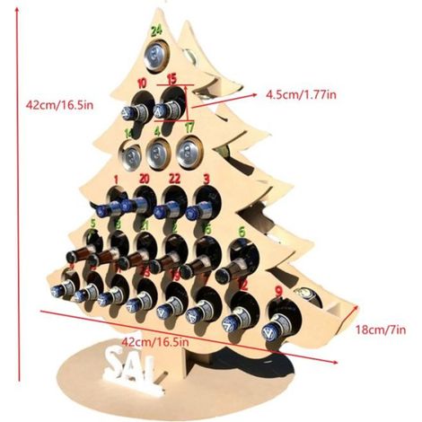 Porte-alcool de calendrier de Noël Calendrier de l' de noël compte à rebours 24, arbre de noël en bois, Mini meuble bac (1/5)