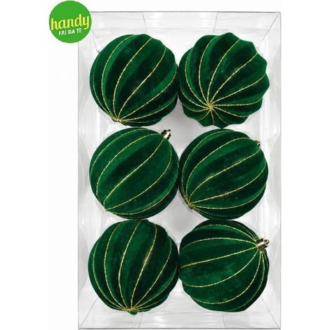 Box 6 Sfere GTR Velluto Verde Ø 10 cm con Filo Oro