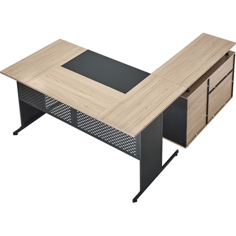 Mophorn Scrivania angolare moderna con cassetti e mobiletto portaoggetti, struttura reversibile in ferro e legno, capacità di carico fino a 158,7 kg, ideale per computer, lavoro e scrittura (1/5)
