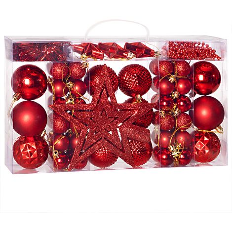 DEUBA® 66pc Christmas Tree Baubles Set Xmas Balls Decorations Ornaments Colours Red (1/5)
