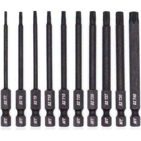 Jeu d\'embouts Torx pour tournevis. perceuses et cls chocs. rsistant la temprature. traitement thermique avanc. revtement phosphat. 8 cm. 10 pices (1/4)