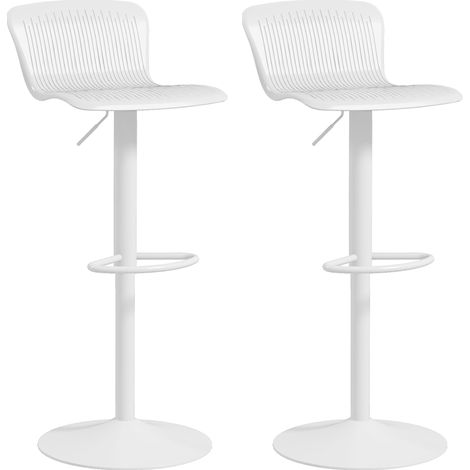 Lot de 2 tabourets de bar réglables blancs dossier repose-pieds 38,5x40x76,5-97,5cm