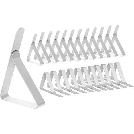 Juego de 24 pinzas para mantel de acero inoxidable, resistentes al viento, ideales para picnics y fiestas (plateadas). (1/4)