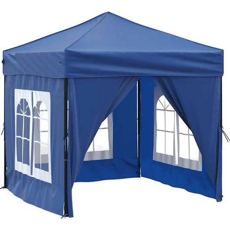 Tente pliante de réception, parois bleues, 2 x 2 mètres (1/5)
