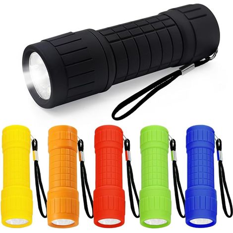 Lot de 6 mini lampes de poche LED, revêtement en silicone, lampe de poche LED avec 9 LED, étanche, petite lampe de poche avec cordon pour camping, extérieur, barbecue urgent (1/5)