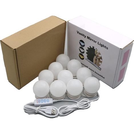 The LED vanity mirror has 10 LED bulbs and comes with a USB power cable - (1/3)