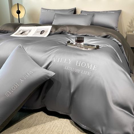 Ensemble de literie 4 pièces en satin glacé rafraîchissant, lavable en machine pour l'été - housse de couette, drap plat et taies d'oreiller, idéal pour sommeil nu ou sans traversin