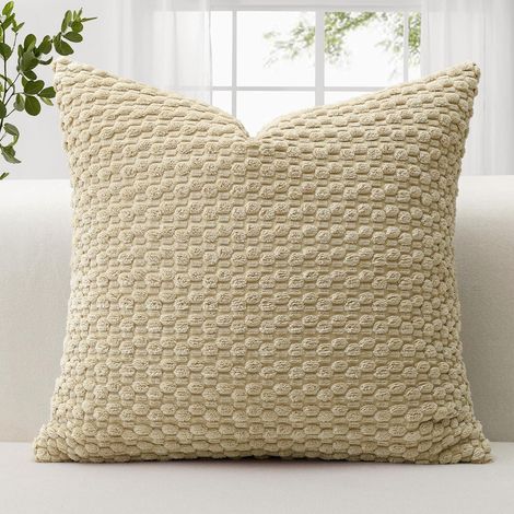 Housses de Coussin en Velours Côtelé Doux 60x60 cm Taie d'oreiller Décoratifs avec Texture à Bulles 3D Étui de Coussin pour Canapé, Sofa, Chambre à Coucher Douce(Café Clair) (1/5)