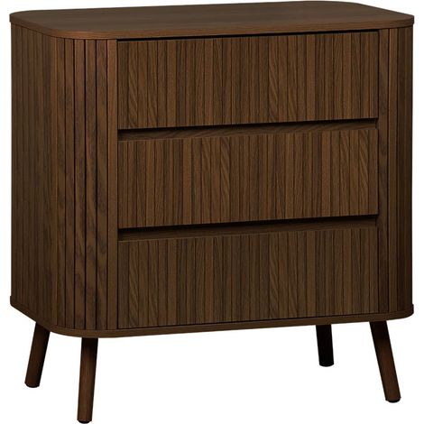 Commode 3 tiroirs. décor strié noyer. L 80x P 45 H 80cm (1/5)