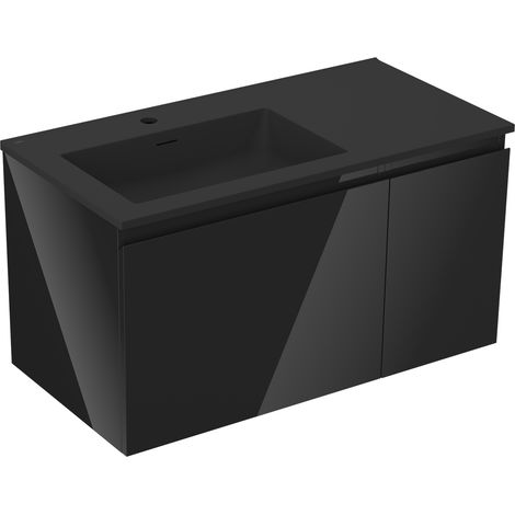 Mexen Orio meuble de salle de bain 90 cm avec lavabo Otis gauche, 1S, 1D, noir brillant/noir mat - 91A13-09047-3-BBFF70-W18L71 (1/5)