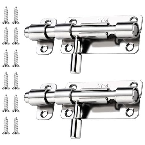 Cerrojos para puertas, 2 unidades, cerrojos deslizantes, cerradura deslizante de acero inoxidable, inoxidable y resistente a la corrosión, para puertas y ventanas, color plata