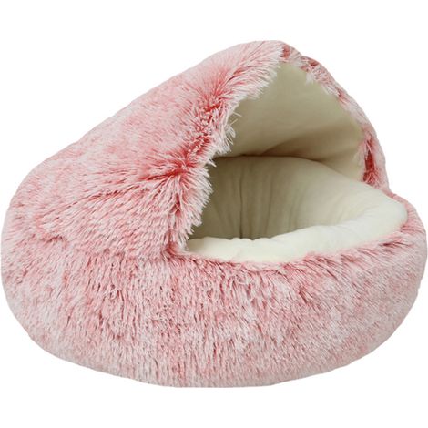 Lit apaisant pour chien et lit-niche pour chat avec housse à capuche, pour petits animaux, lit moelleux en fausse fourrure antidérapante, diamètre extérieur 40 cm (1/5)