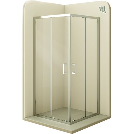 Mampara de Ducha Diana 70x80x190cm -REVERSIBLE- Puerta corredera, Ajuste 67,5-69,5x77,5-79,5cm - Perfiles Cromados, Cristal transparente 6mm