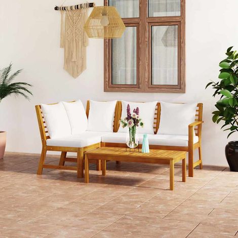 vidaXL Muebles de jardín 4 pzas cojines crema madera maciza de acacia (1/5)