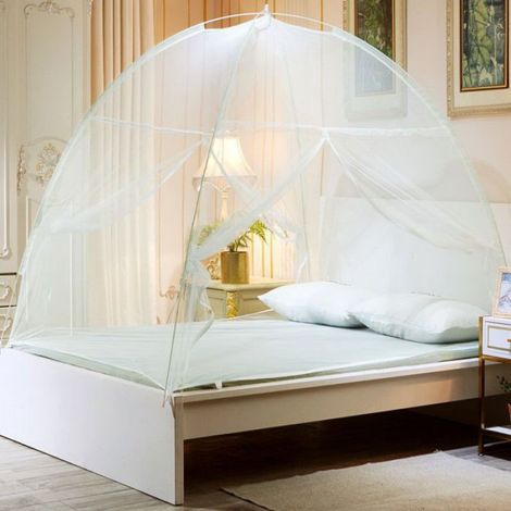 Moustiquaire Dôme Pop Up - Fermeture Éclair Intégrée - Pour Lit et Jardin - 150 x 200 cm - Blanc (1/5)