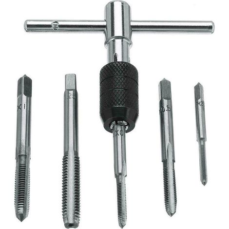 Ulisem Outil de taraudage tarauds à vis Ensemble d'outils vis à Main Filetage clé à Robinet poignée avec 6 pièces tarauds à cannelure Droite M3/M4/M5/M6 (1/5)