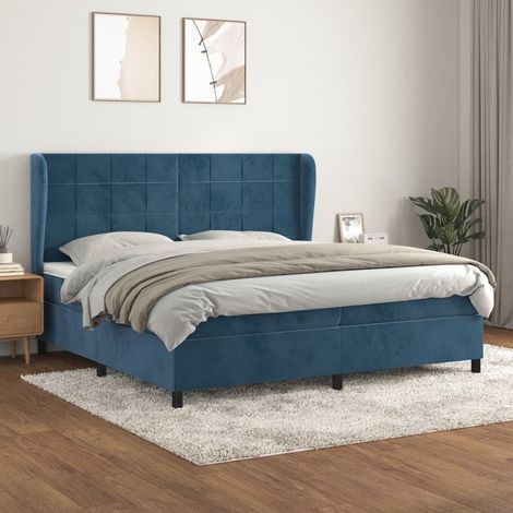 Lit à sommier tapissier et matelas, Lit double, Lit adulte Bleu foncé 200x200cm Velours GSW95420 (1/5)