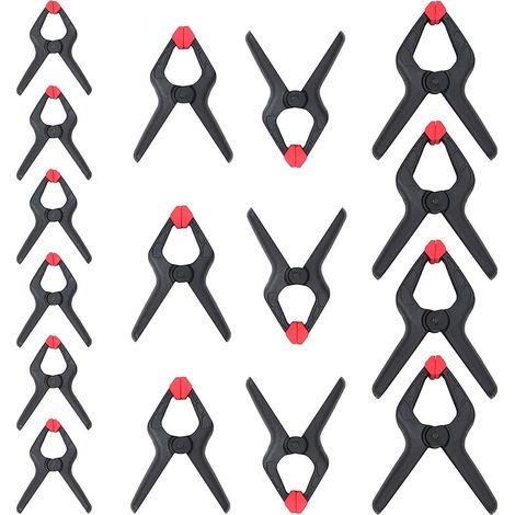 Workpro – Lot de 16 pinces de serrage en nylon – Dimensions 9,5/11,4/16,5 cm – Ouverture jusqu'à 60 mm – Pour photographie et artisanat (1/5)