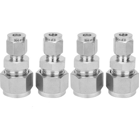 Raccord droit à double bague en acier inoxydable, adaptateur de tube pour tuyaux (Ф6-Ф12), lot de 4 pièces (1/5)