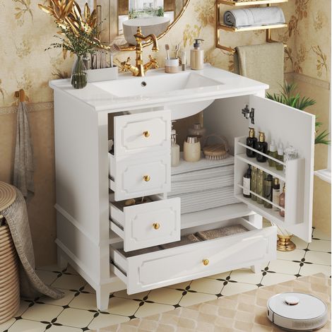 Mueble baño lavabo cerámico con cajones 76,5 cm OKMYHOME (1/5)