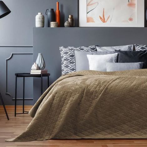 Filiyano-Couvre-lit - MYNE - Laila - Réversible - Microfibre - 170 x 270 cm - Café latte Cappuccino, Argent, Baies/Mauve, Bott (1/4)