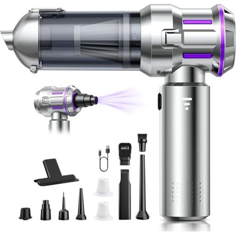 Aspirateur à Main, 25000Pa Aspirateur Voiture Puissant sans Fil avec Vidage Automatique 1 Touche, 4-en-1 Mini Aspirateur, Moteur sans Balai, 3 Niveaux, Idéal pour Les Poils d'animaux, Voiture, Maison (1/5)