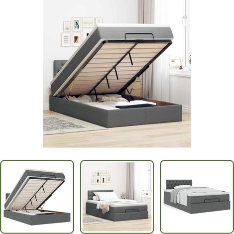 vidaXL Taschenfedern -  Ottoman-Bett mit Matratze Dunkelgrau 120x190 cm Stoff (1/5)