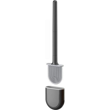 1 brosse WC en silicone avec poignée en plastique antidérapante et brosse WC à poils souples et flexibles, adaptée pour les salles de bains, anti-fuite (noir) (1/5)
