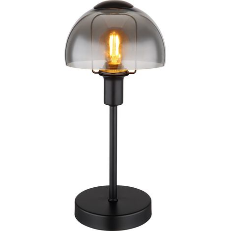 Globo Kokkini Lampe de chevet, abat-jour en verre fumé noir mat, 1 x E14