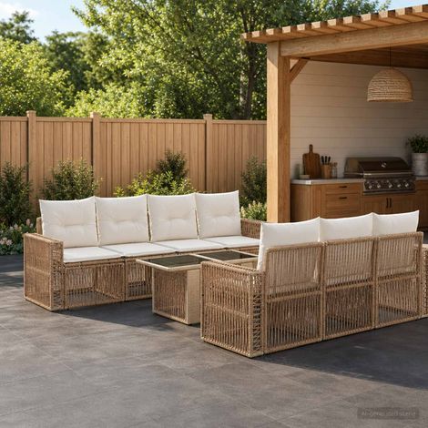 vidaXL Set Divano da Giardino 8 pz Beige e Bianco Crema polyrattan (1/5)
