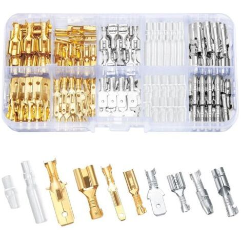 150 Pièces Cosse a Sertir Electrique Automobile Kit, 6,3mm 4,8mm 2,8mm Fil Électrique Connecteurs Terminal Mâle Femelle pour Moto Voiture Scooter Bateaux Électrique Instruments