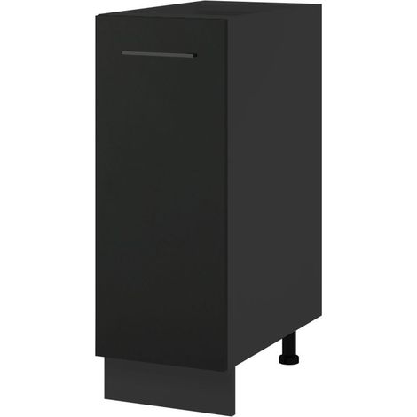 Meuble bas de cuisine Lovia noir Mat 1 porte L 30 cm - Porte avec poignée apparente   Black (1/4)